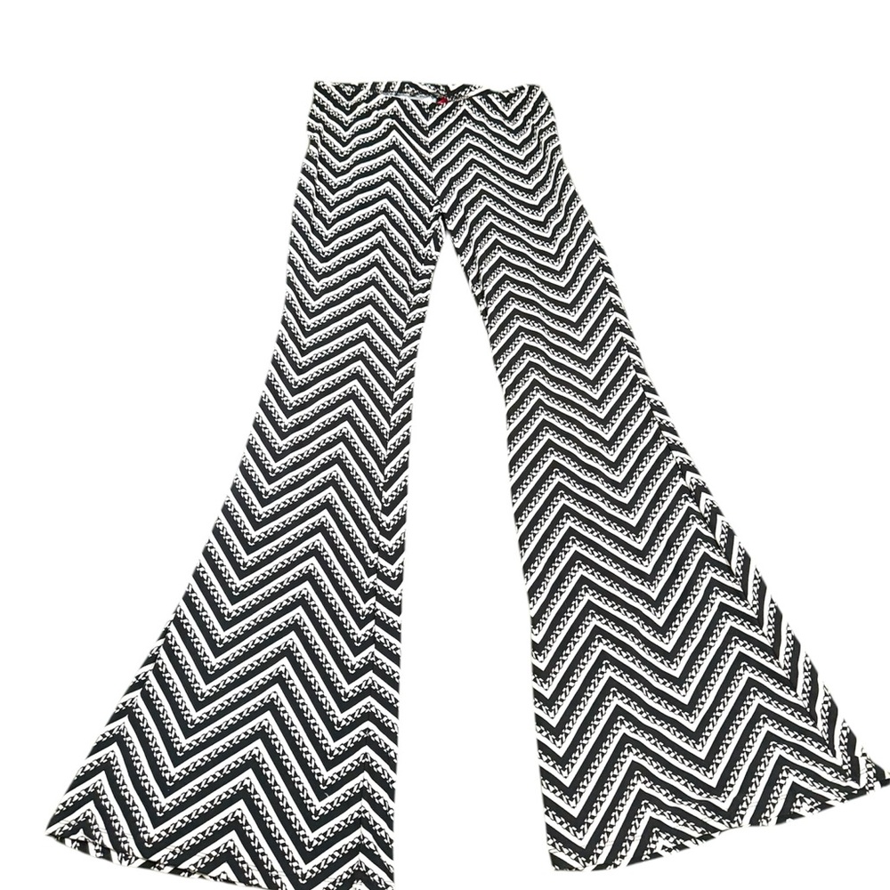 Chevron Patterned Black and White Flared Pants